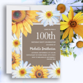 Solblommor Vita Daisy Burlap 100:e födelsedagen Inbjudningar