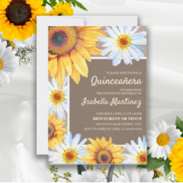 Solblommor vita Daisy Burlap Quinceañera 15:e Inbjudningar