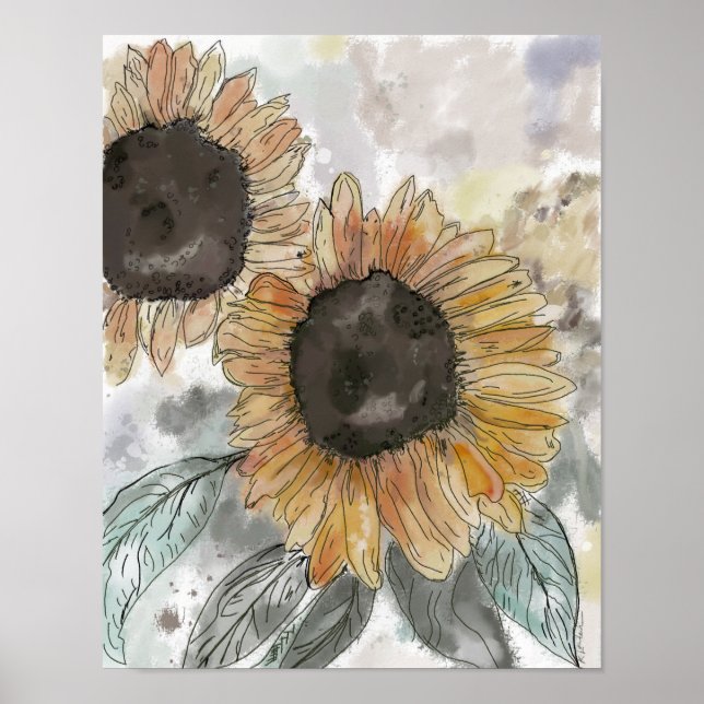 Solblommor Watercolor Illustration Poster (Framsidan)