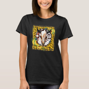 Solblommor Westerna turkos Leopard Cow Bull Skul T Shirt
