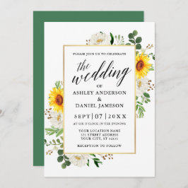 Solblommor White Blommigt Calligraphy Bröllop Inbjudningar