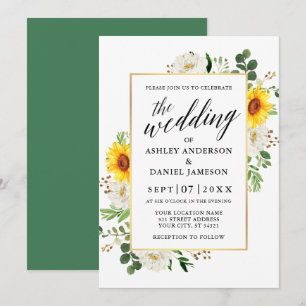 Solblommor White Blommigt Calligraphy Bröllop Inbjudningar
