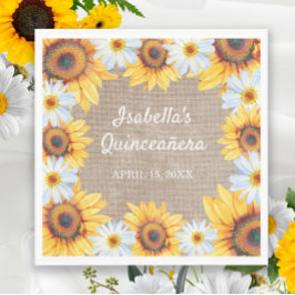 Solblommor White Daisy Burlap Quinceañera Namn Pappersservett