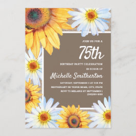 Solblommor White Daisys Burlap 75:e Birthday Inbjudningar