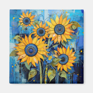 Solblommor Wildblommor Flower Illustration Magnet