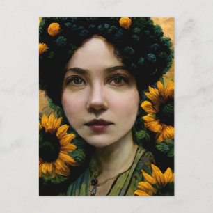 Solblommor Woman-vykort Vykort