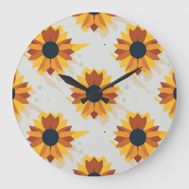 Solblomsmönster i geometrisk stil stor klocka (Framsida)