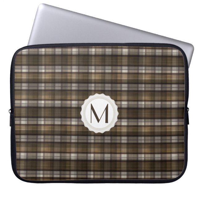 Solbränd & brun plädpersonligMonogram Laptop Sleeve (Framsidan)