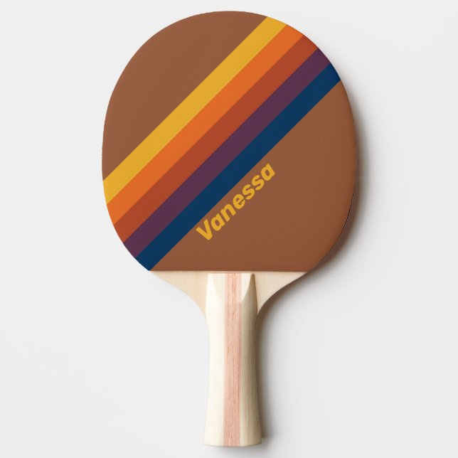 Solbränd lera strimmad med namn pingisracket (Framsidan)