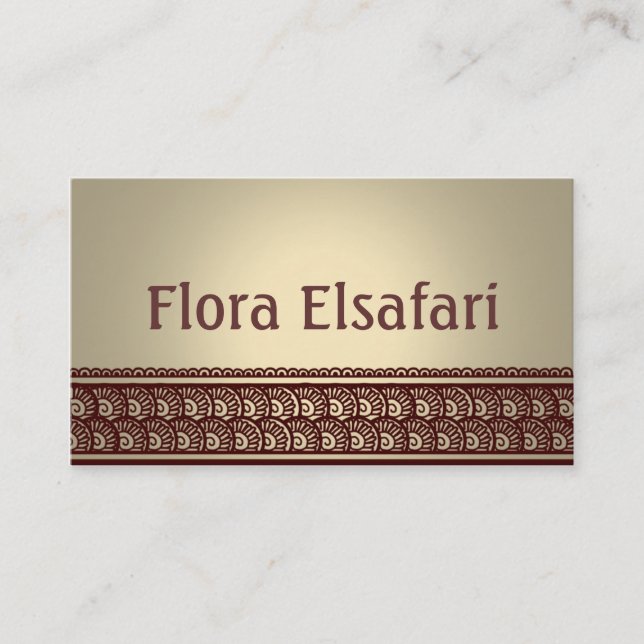 Solbränd Mehindi visitkort (Framsida)