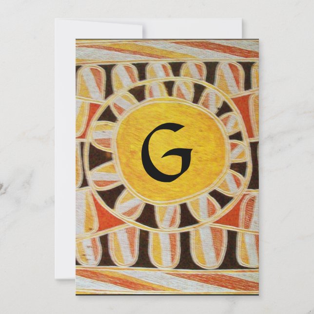 SOLBRÄND MONOGRAM,ljus gul röd svart vit brun Inbjudningar (Framsida)
