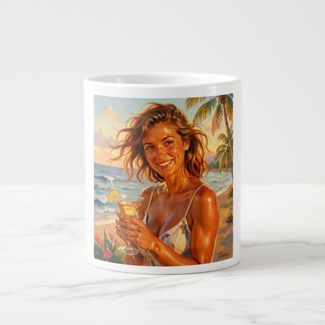 Solbränd och Berusad Feststämning Strandglöd Konst Jumbo Mugg (Framsidan)
