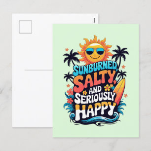 Solbränd salt och Lycklig - Retro Beach Vibes Helg Vykort