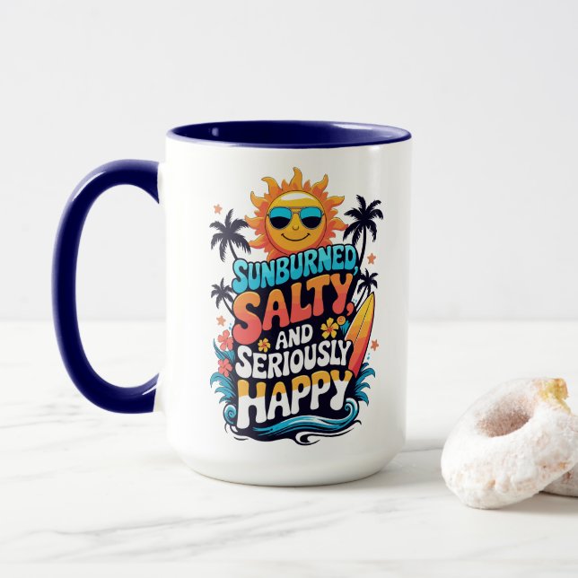 Solbränd Salta Och Glada – Retro Strandvibbar Mugg (Med munk)
