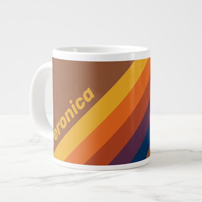 Solbrända lera ränder med namn jumbo mugg (Framsida vänster)