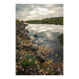 Solbrott över dammen fototryck