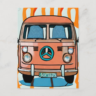 Solbrun och blå retro hippievan retro konst vykort