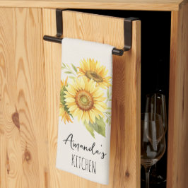 Solbukett Anpassningsbart Namn Linen Kräm Kökshandduk