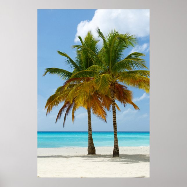 Soldagen handflatan Träd Beach Blue Sea Himmel Poster (Framsidan)