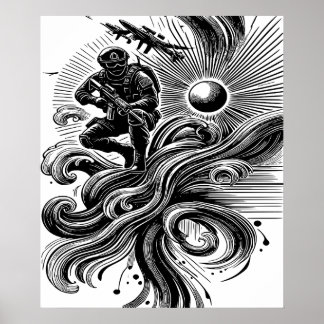 Soldat et Vagues Art Solaire Poster