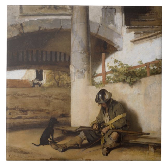 Soldat Guarding a Grind med sitt sällskapsdjur Hun Kakelplatta (Framsidan)