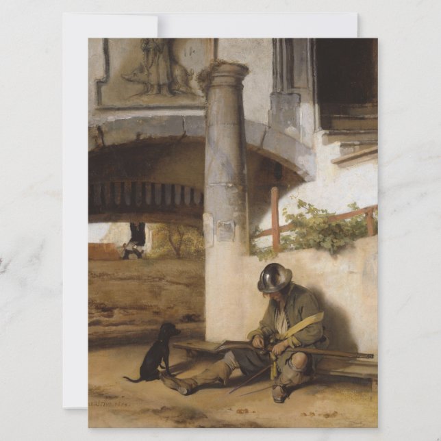 Soldat Guarding a Grind med sitt sällskapsdjur Hun Kort (Framsida)