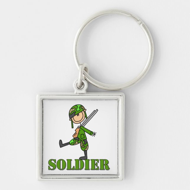 Soldat Klibbfigur Fyrkantig Silverfärgad Nyckelring (Framsidan)