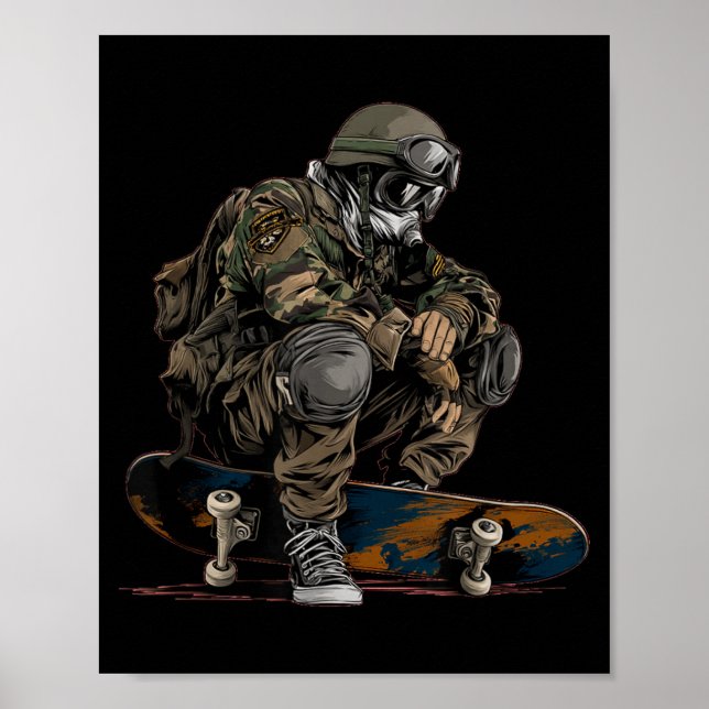 Soldat med militär skateboard kostym för män poster (Framsidan)