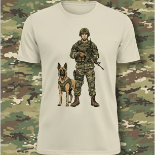 Soldat med militärhund t shirt