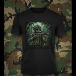 Soldat med utrustning i djungeln t shirt