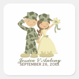 Soldat och Bride Wedding Stickers Fyrkantigt Klistermärke