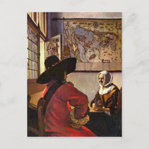 Soldat och flicka som ler av Johannes Vermeer Vykort