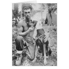 Soldat och hund hälsningskort