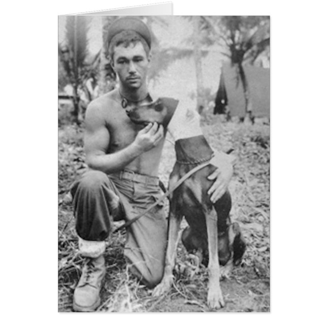 Soldat och hund hälsningskort (Framsidan)