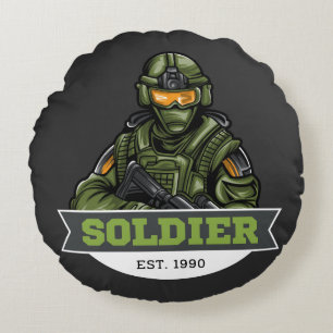 Soldat taktisk logotyp – Militär emblemdesign Rund Kudde
