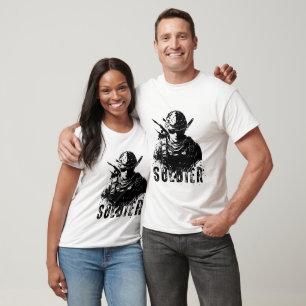 Soldat tryckt vit t-shirt