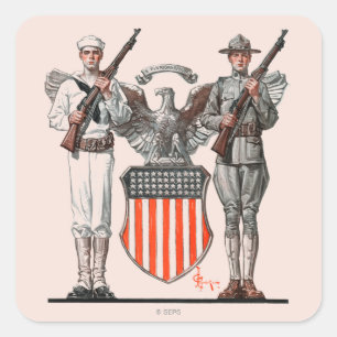 Soldaten, sjömannen och U.S. skyddar Fyrkantigt Klistermärke