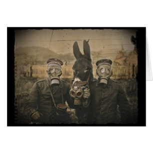 Soldater Donkey och Gas Masks Hälsningskort