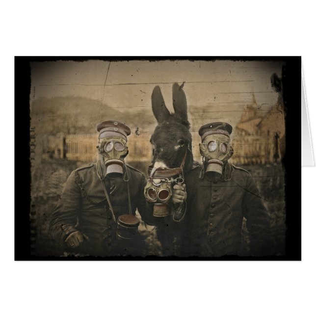 Soldater Donkey och Gas Masks Hälsningskort (Framsidan Horizontal)