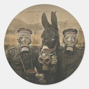 Soldater Donkey och Gas Masks Runt Klistermärke