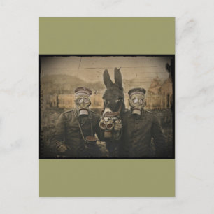 Soldater Donkey och Gas Masks Vykort