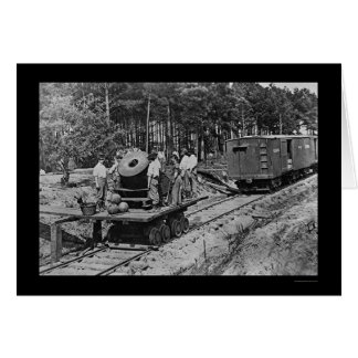 Soldater med en kannon på en järnvägsvagn 1864 hälsningskort