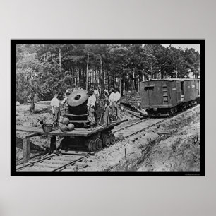 Soldater med en kanon på en järnvägbil 1864 poster