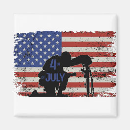 Soldater niffar silhuette och amerikansk flagga magnet