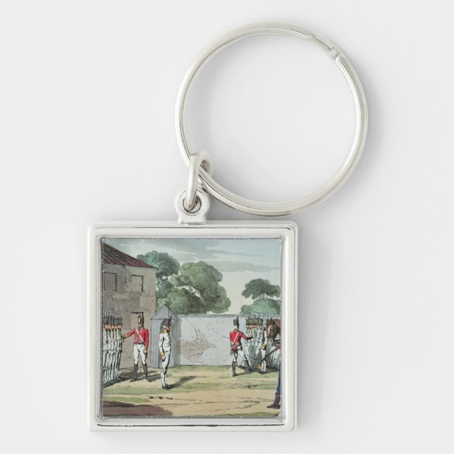 Soldater som borrar, 1807 fyrkantig silverfärgad nyckelring (Framsidan)