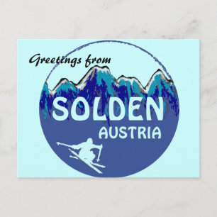 Solden Austria Blue ski logotyp hälsning vycard Vykort