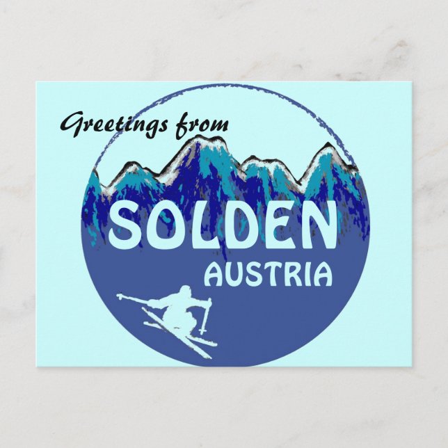 Solden Austria Blue ski logotyp hälsning vycard Vykort (Framsida)
