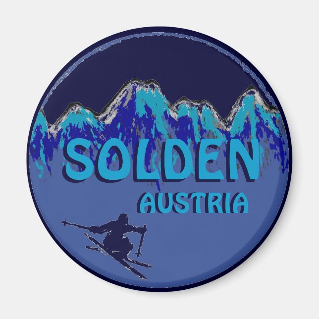 Solden Austria Blue Tema ski logotyp magnet (Framsidan)