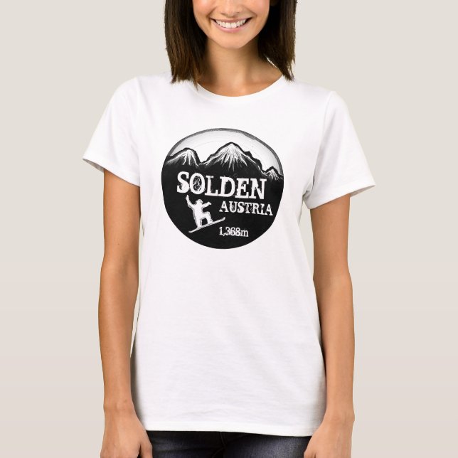 Solden Austria gult snowboard art dam T T-shirt (Framsida)