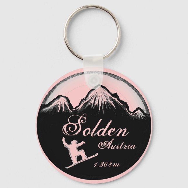 Solden Austria rosa snowboard art keychain Nyckelring (Framsida)